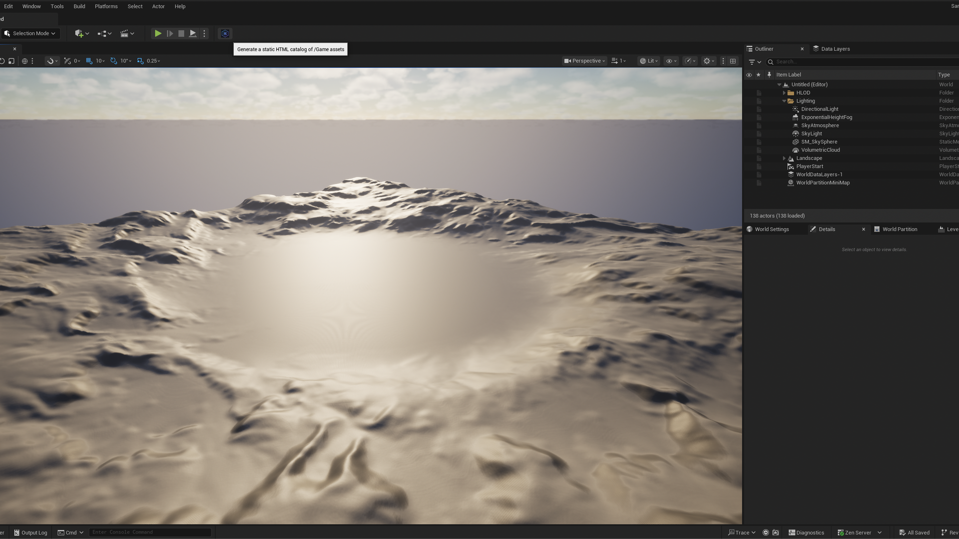 The AssetFolio button installed in the UE5 Level Editor toolbar, with its tooltip shown.